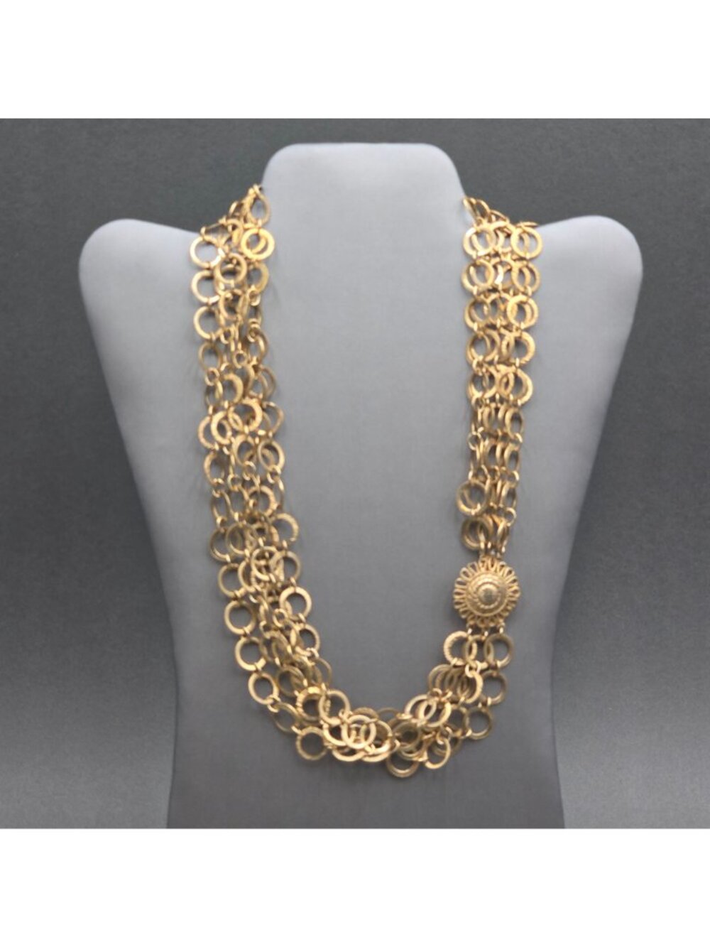 Vintage Multi Strand Circle Link Necklace 18" Heavy Gold Tone Statement Piece - Picture 4 of 12